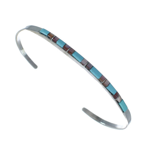 Navajo Multicolor Inlay Sterling Silver Cuff Bracelet NX11605